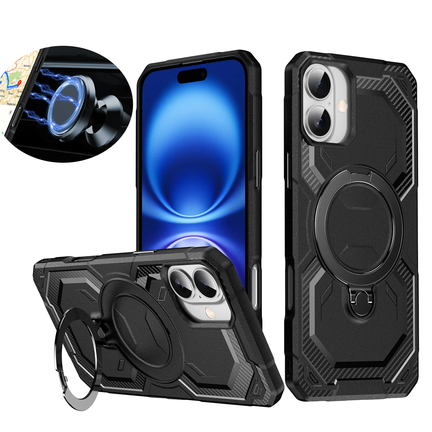 

For iPhone 16 Pro Max 16E Frosted Anti Slip Strap Holder Shock Case for iPhone 16 15 14 Plus Clear TPU Silicone Protective Cover