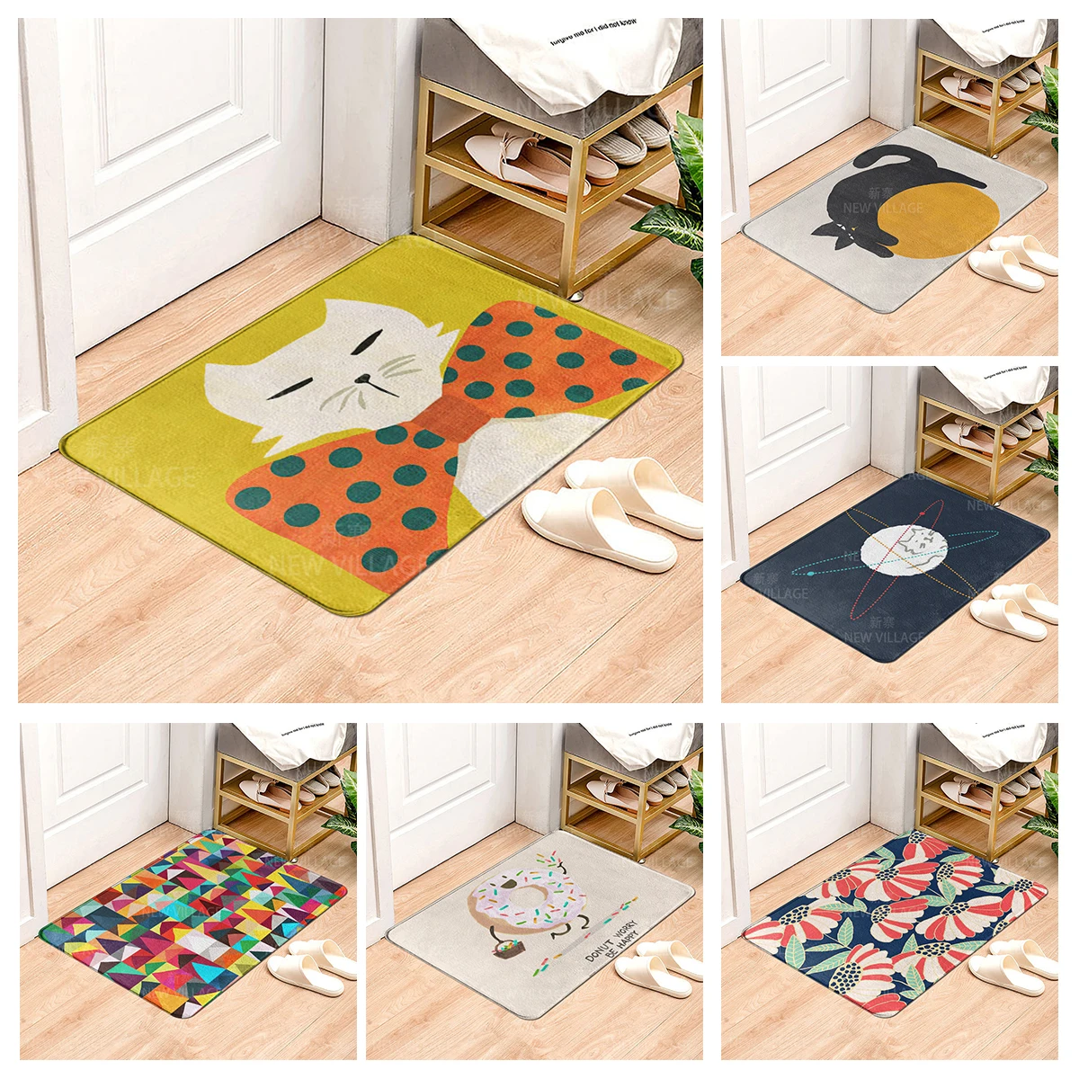 House entrance carpet Home doormat Animal oil painting style Room Foot mat bathroom non-slip mat Kitchen water absorption mat