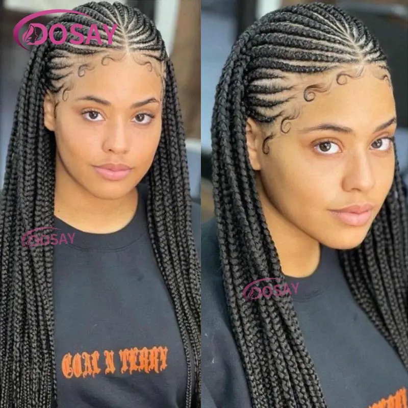 Synthetic Full Lace Braided Wig for Black Women 36'' Handmade Knotless Box Braided Wigs Cornrow Lace Front Braids Faux Locs Wig