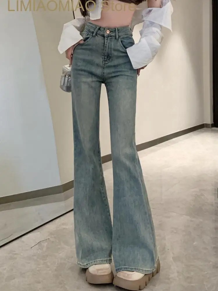 New Summer Bule Elegant Jeans Women High Waist France Designer Flare Pants Female Korean Fashion Denim Pants