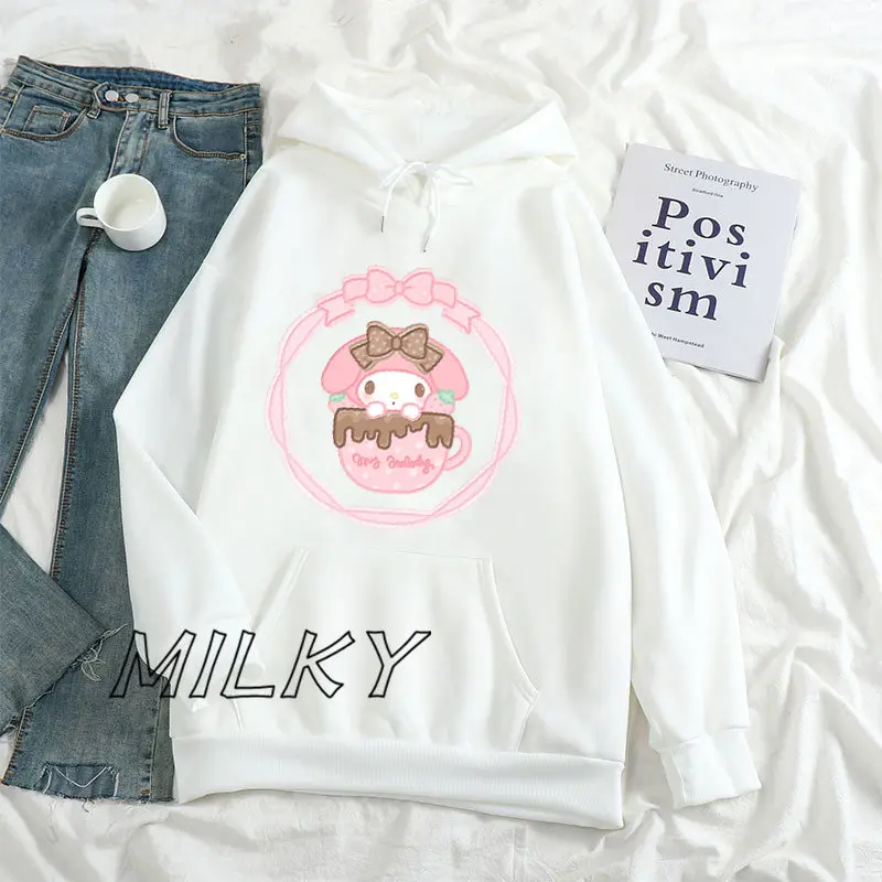 Funny My melody Pink Hoodie Women\'s Fashion Loose Casual Long sleeved Harajuku Pullover Street Trend Sweatshirt Sportwear 2024