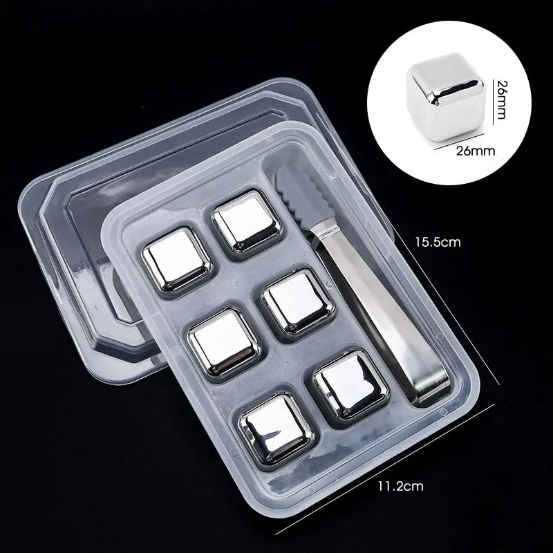 Whiskey Wine Wine Cooling Cube Chilling Rock Party Bar Tool 4/6/8 Pcs Stainless Steel Ice Cubes Set Reusable Chilling Stones For view 3