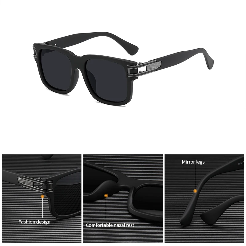 Neue übergroße, quadratische, polarisierte Herren-Sonnenbrille mit Metallbesatz, minimalistische und schlanke Sonnenbrille 853 – Detail 4