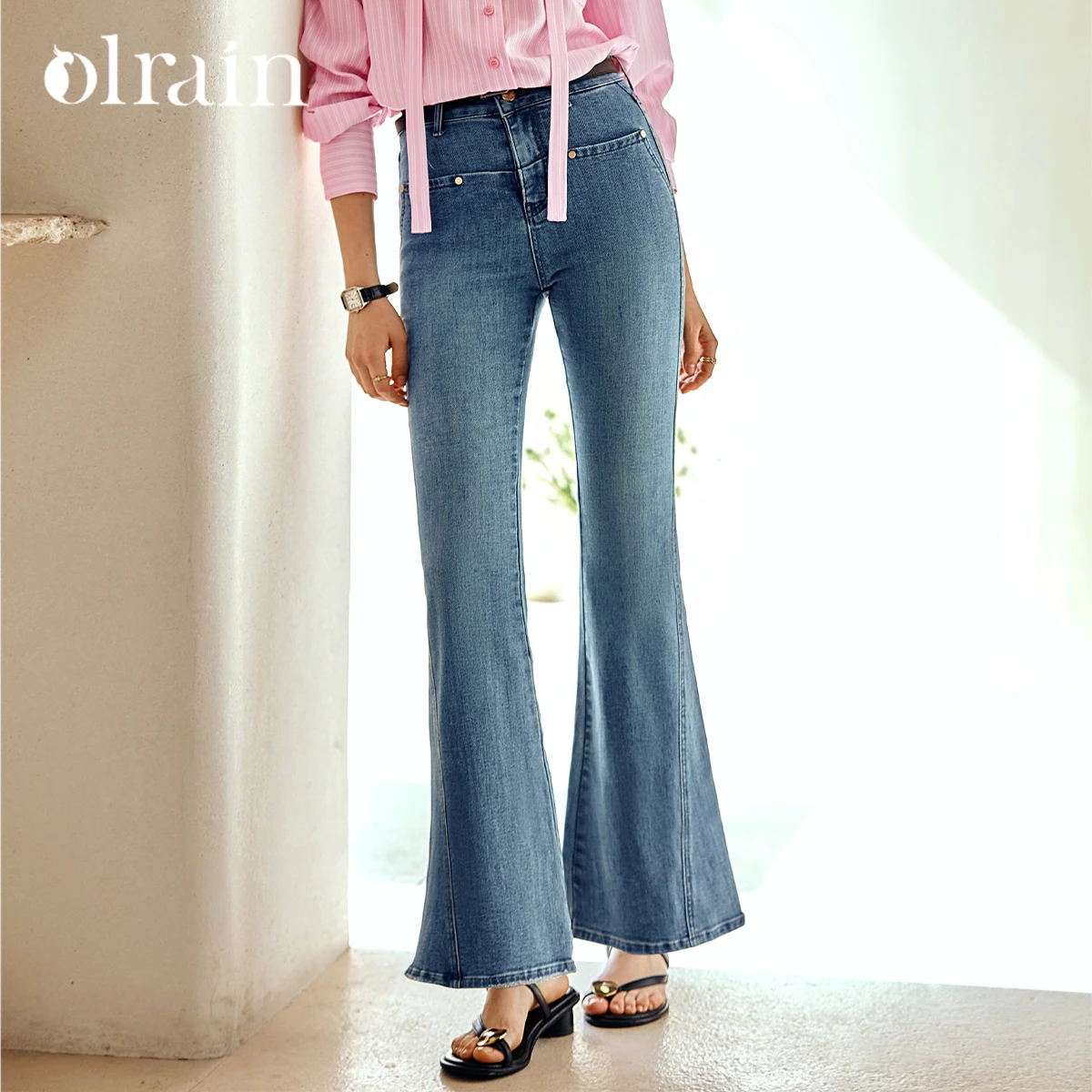 جينز OLrain أنيق متوهج للنساء 2025 سروال دينم عالي الخصر بقصة ضيقة للتنقل بنطلون طويل ملابس نسائية N57CA96689 #1