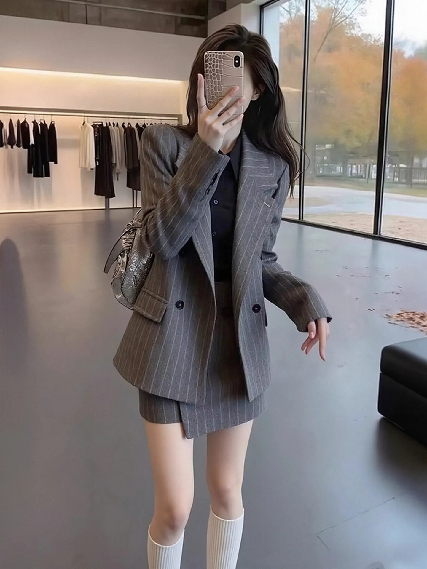

Spring Fashion Striped Suit Set for plus Size Women Casual Commute Style High Waist Short Skirt Pants Elegant Ensemble
