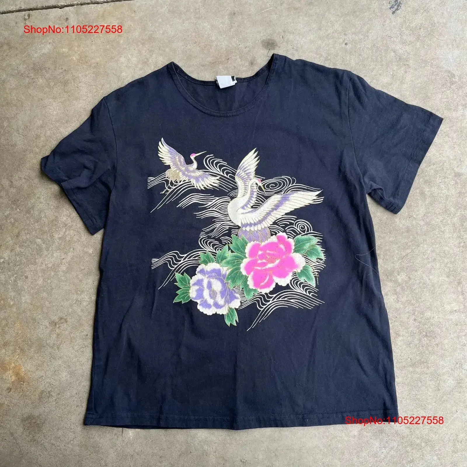 vintage 80s 90s women s cropped fit black swan and roses top t shirt island girl vintage Washed Stretched fashion Versatile