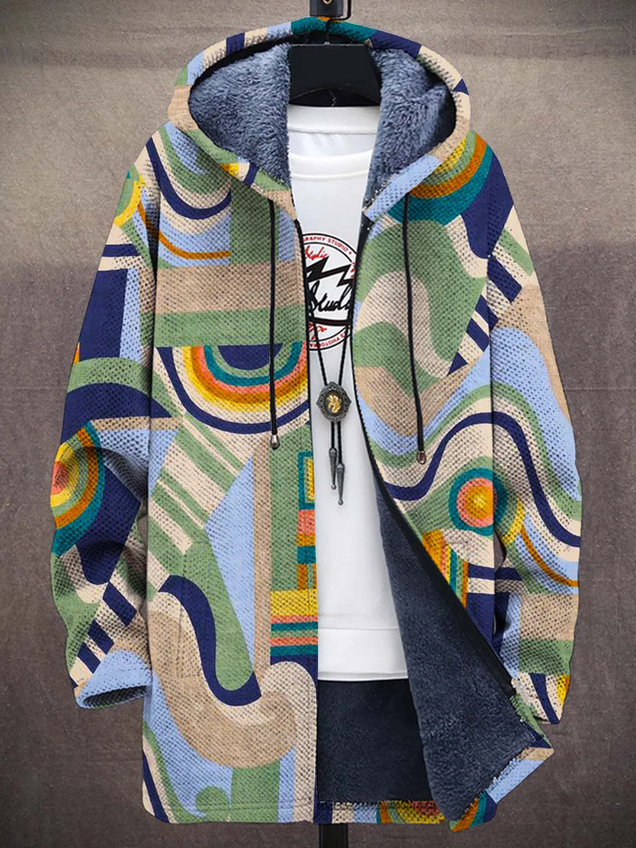 Colorful Rainbow Art Pattern 3D Printed Men's Plush Thick Long-Sleeved Sweater Cardigan Coat Winter Casual Warm zip jacket HRD03