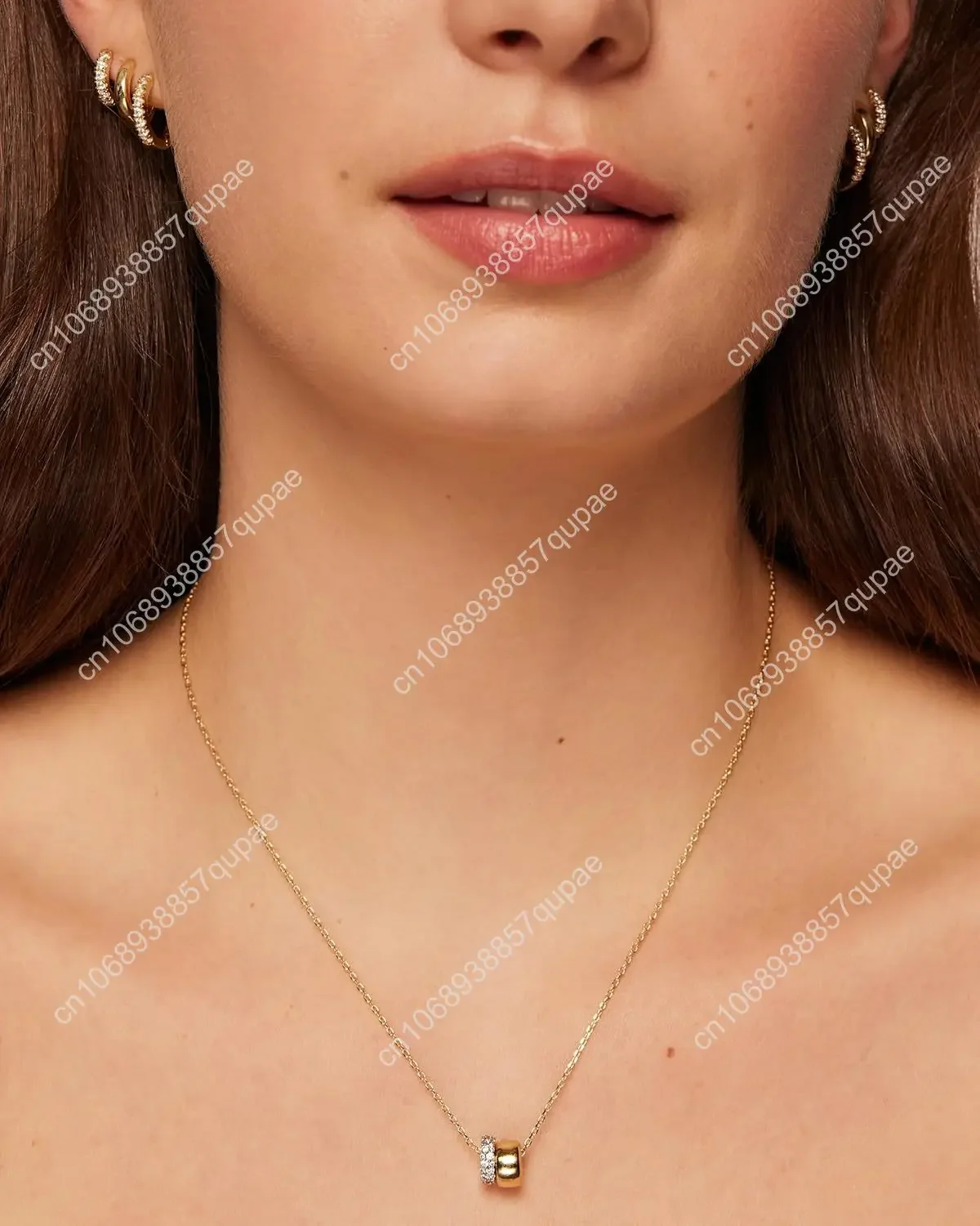 14K Gold Plated Cubic Zirconia Rondelle Pendant Necklace for Women | Two-Toned Dainty CZ Necklaces