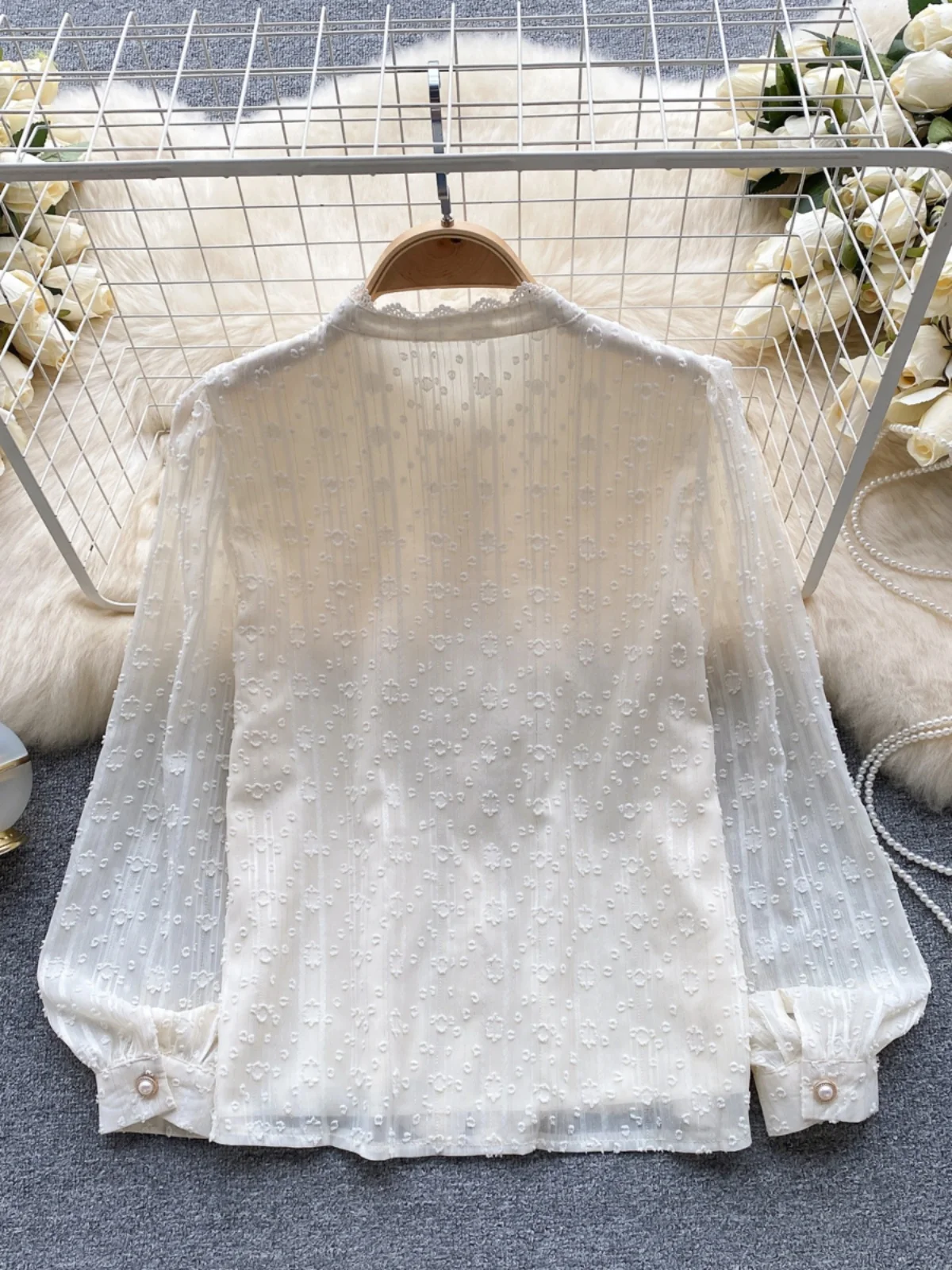 Faionable Lace irt Donna Slim Fit Primavera Autunno 2023 Bubble Sve Colletto alla coreana Strato base sottile Top Coreano Sle