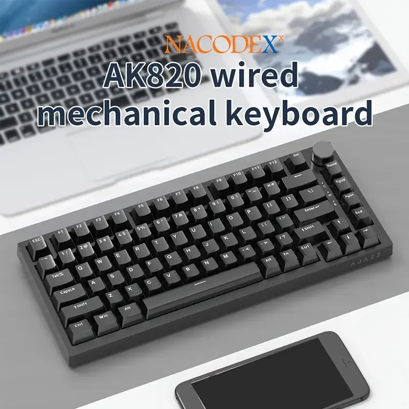 

AJAZZ AK820 Wired with rotary volume buttons Hot-swappable keys for office and home mechanical keyboards