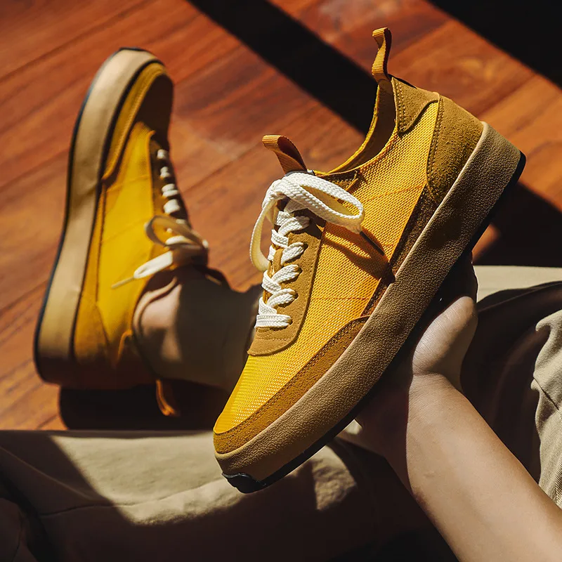 Vintage Yellow Men's Skateboard Shoe Comfort Low-top Men Canvas Sports Shoes Breathable Designer Skate Sneakers Man Vulcanized