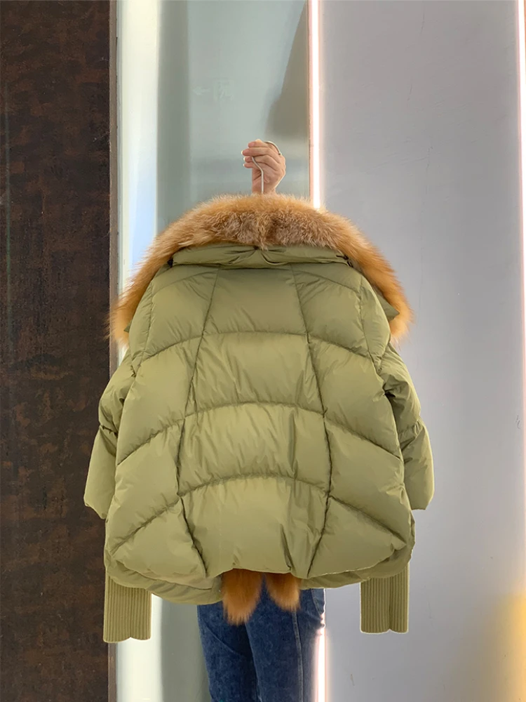 Janveny Large Real Silver Fox Fur Collar 2026 White Duck Down Jacket Women Winter Luxury Puffer Coat Oversize Feather Outwear