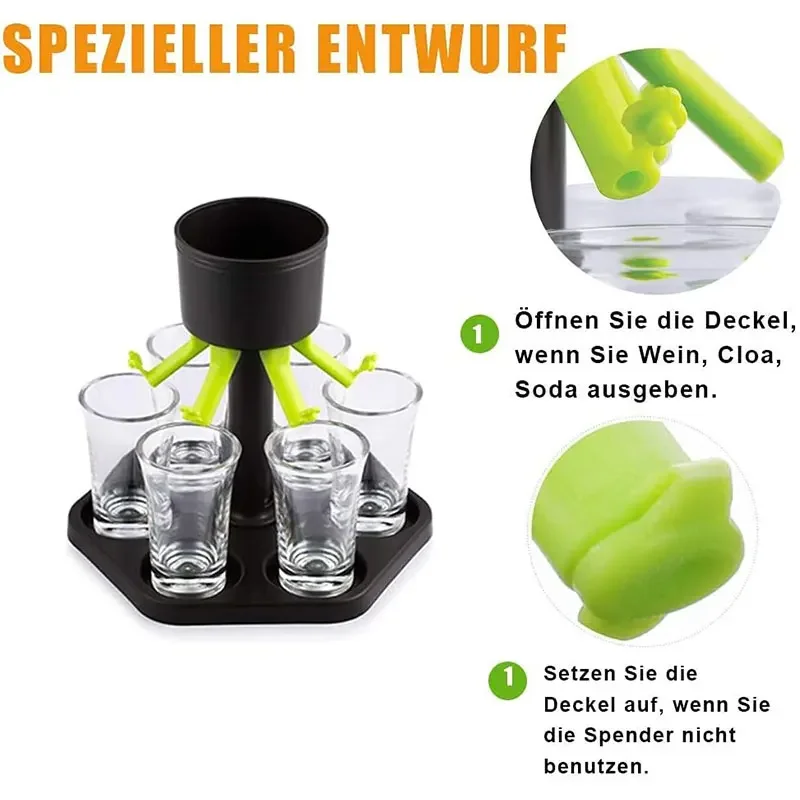 New hot sale 6 Shot Glass Plastic Dispenser with holder Wine Dispenser Party pour dispenser wine glass Pour the wine tray set