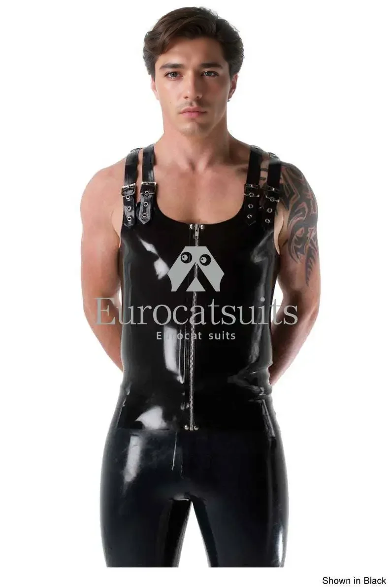

latex bodysuit Twin buckle Latex Vest - Bespoke bodysuit fetish handmade rubber clubwear cosplay