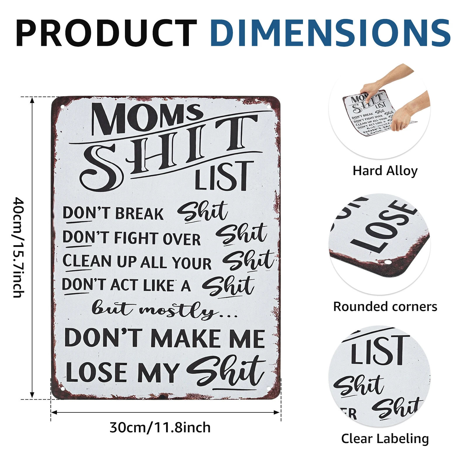 Moms Shitlist Sign Funny Mom List Wall Decor Metal Sign with Pre Drilled Holes for Kitchen Living Room Bedroom Laundry Room