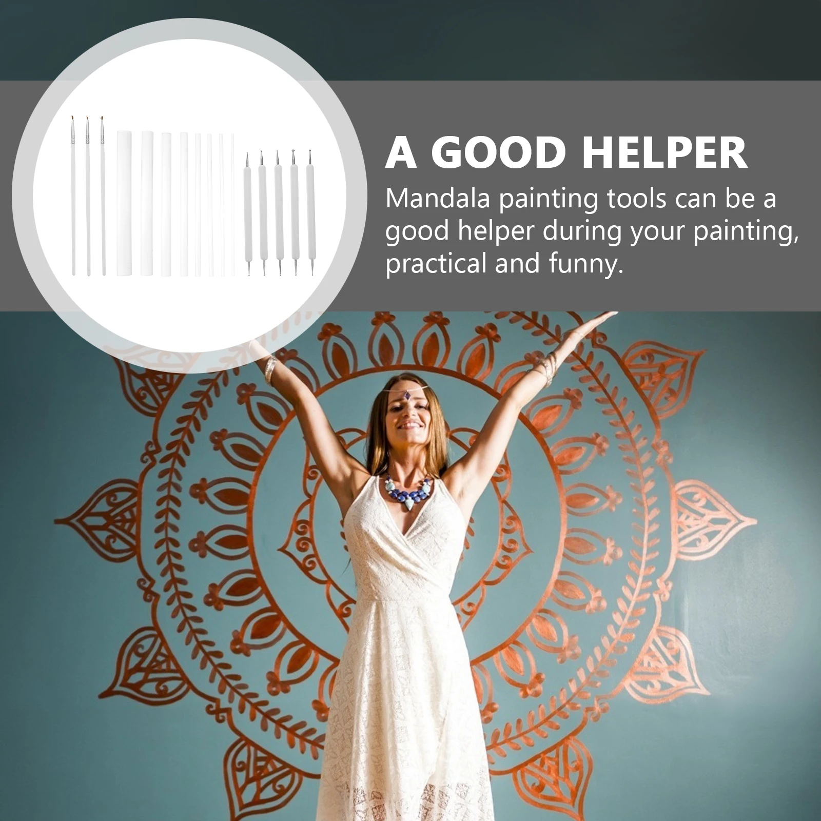 

1 set Mandala Stencil Clay Tools Double ended Dotting Pen White Clear Acrylic Rods Precision Cut for Dot Painting Art Craft
