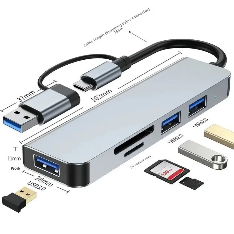 Multi-function Type-C Expansion Dock Dual USB3.0 Splitter Hub Portable USB Adapter For PC Tablet Peripherals