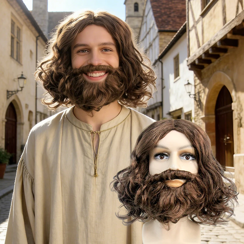 

Men's Bearded Curly Cosplay Wig Heat Resistant Synthetic Hair for Costume Party