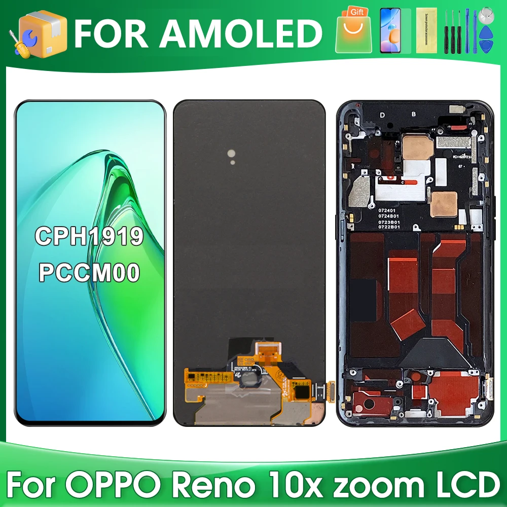 For OPPO Reno 10x zoom For AMOLED Reno10x zoom CPH1919 PCCM00 LCD Display Touch Screen Digitizer Assembly Replacement