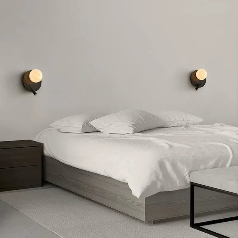 الحديثة بسيطة الشمال الرخام الجدار مصباح للتدوير القراءة LED حائط الخلفية مصباح القمر غرفة نوم أباجورة #3