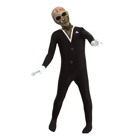 Men's Suit Skeleton Grim Reaper Costume Kids Cartoon Printed Mask Jumpsuit Horror Halloween Role Play Game Parent-Child Dress Up