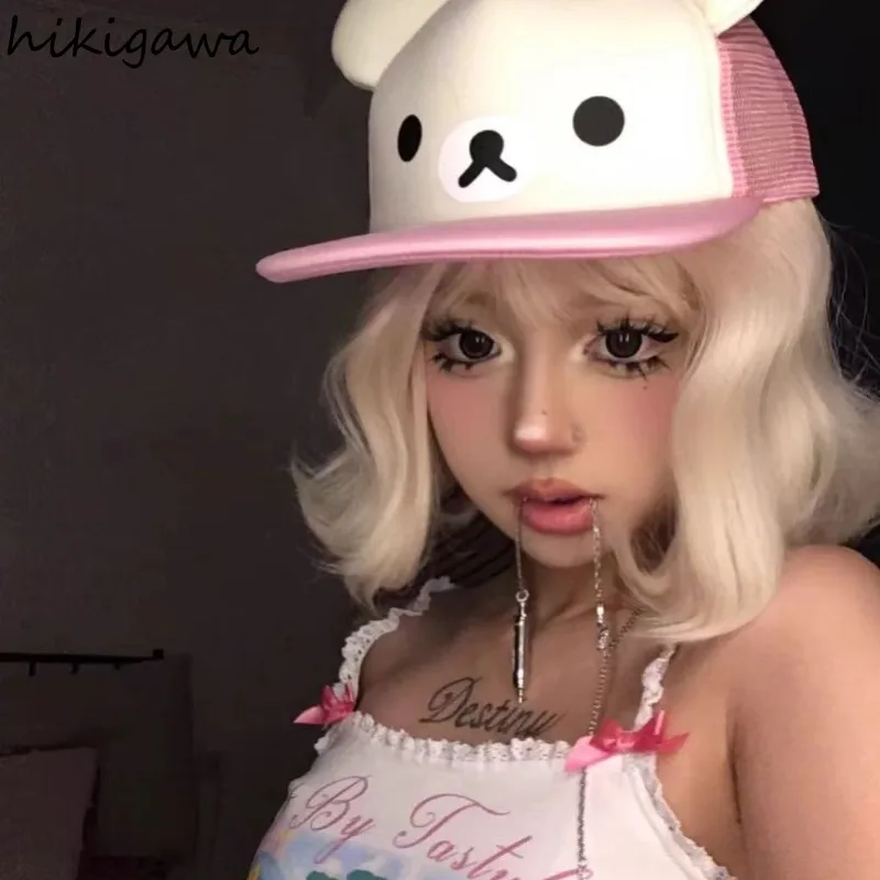 

Bear Ear Baseball Cap for Women's New Arrive Outdoor Casual Fashion Cute Sun Caps Trucker Hat Japanese Streetwear Summer Caps