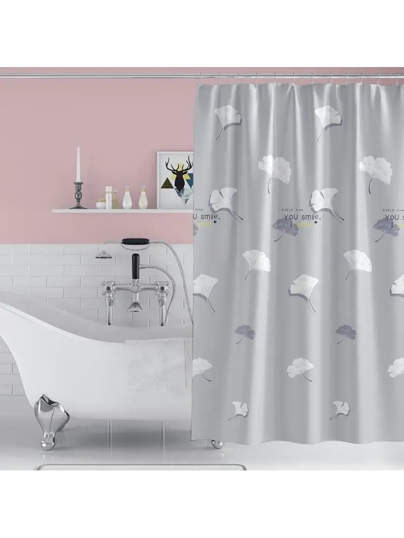 

Утолщенная водонепроницаемая занавеска для ванной с серебряными кленовыми листьями, для отелей, с крючками, из полиэстеровой ткани, для дома