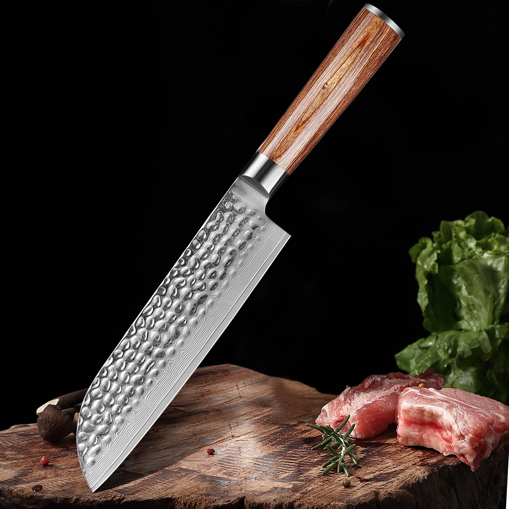 7 Inch Damascus steel Santoku Knife Cut Meat Fruit Vegetable Knife Kitchen Cooking Knives Japanese non-stick sharp slicing knife