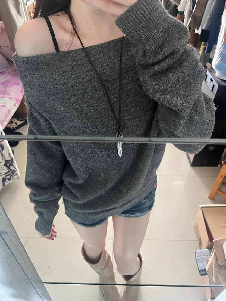 ay Off-oulder Long Sve Strickpullover Damen Loose Fit Base irt Herbst Winter New Sle Korean Sle Regular Fit