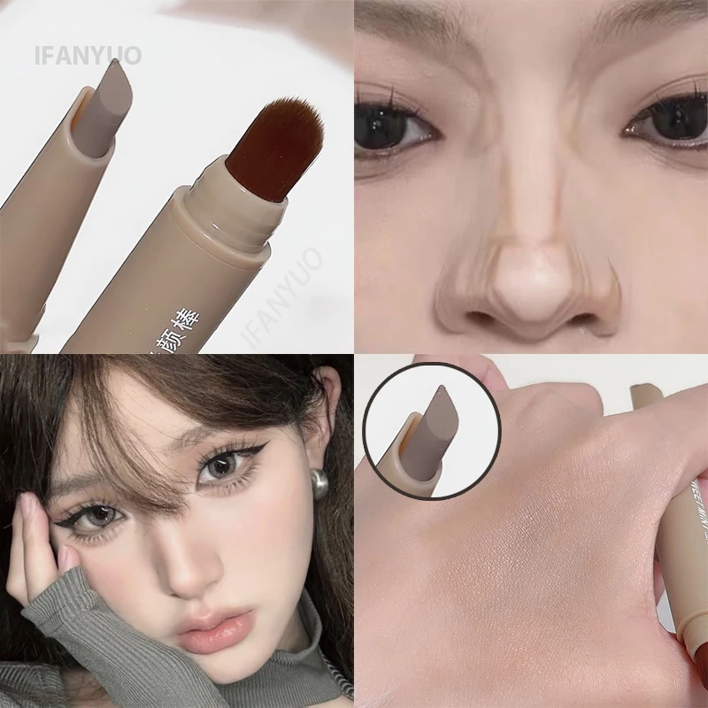 Pluma de contorno de doble punta, Corrector de crema suave y sedoso, sombra de nariz, esculpido Natural 3D, palo de sombreado, maquillaje coreano