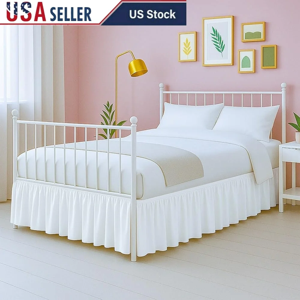 

Queen Ruffled Bed Skirt Premium Microfiber 10 Inch Drop Soft Wrinkle Free Split Corners Dust Barrier Easy Maintenance