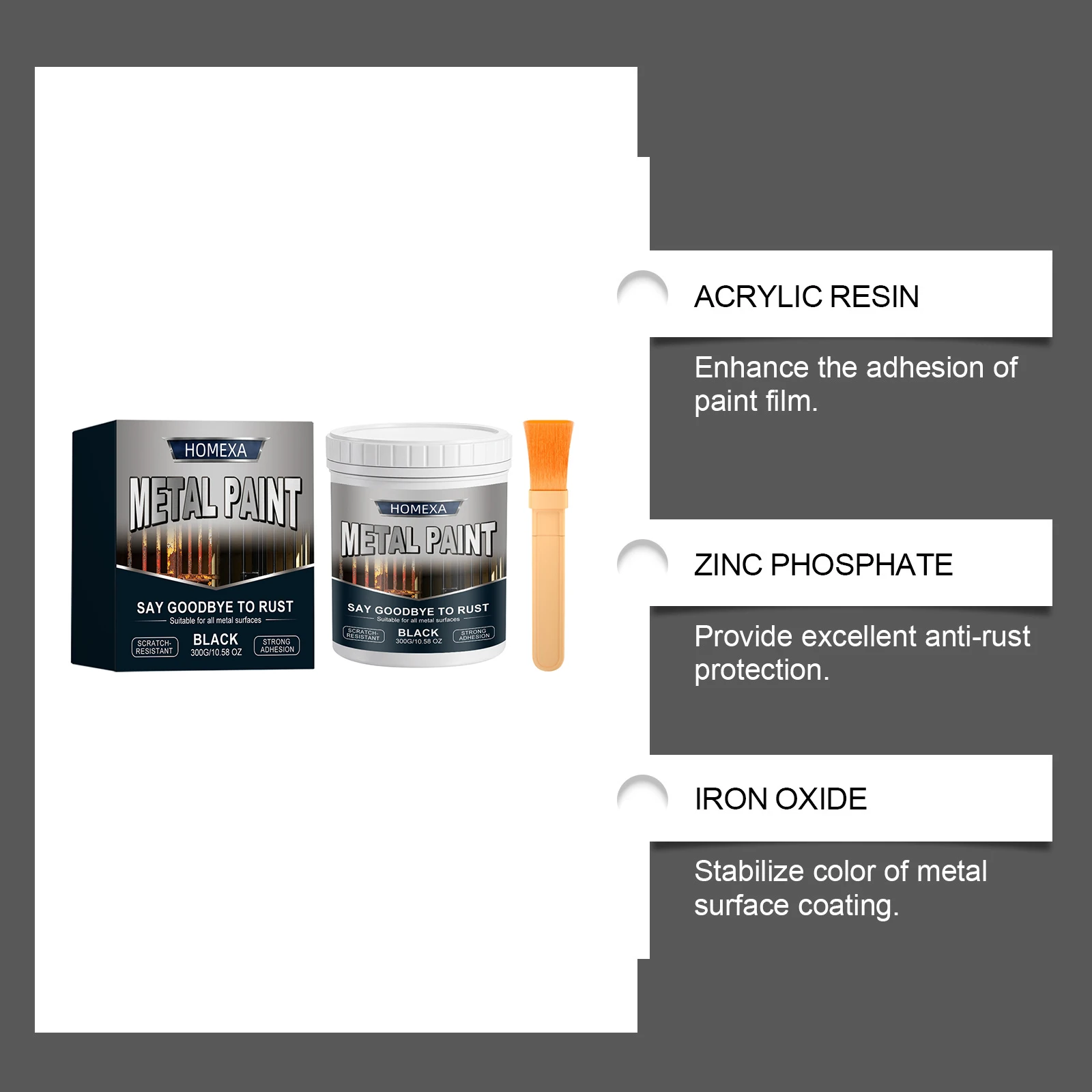 Rust-Proof Metal Paint Glossy for Outdoor Fences, Black Waterproof Coating for Iron Gates, Automotive Industrial Refinish