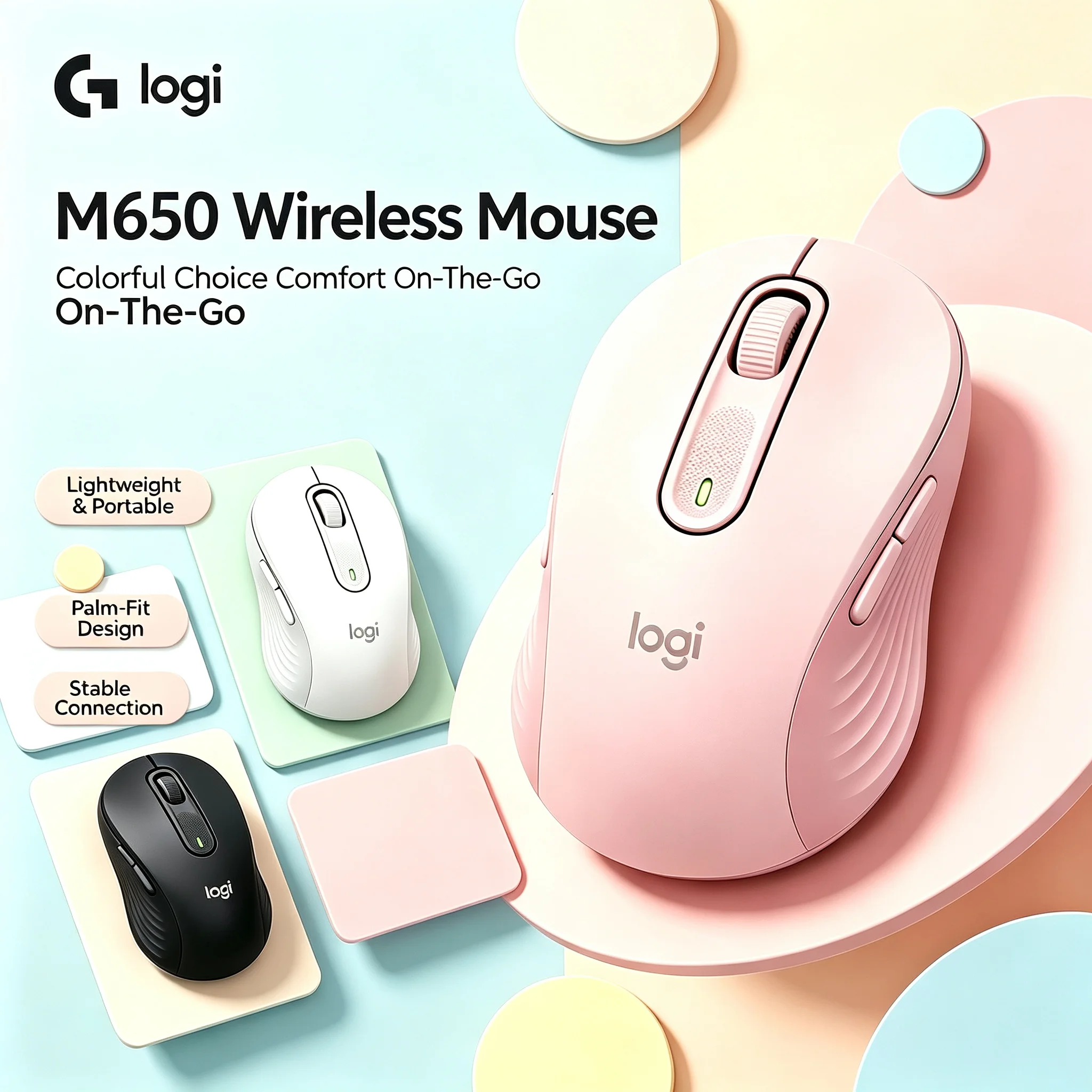 Logitech M650 Low‑Noise Wireless Mouse Comfort Ergonomic Design Support Multi‑System Connection