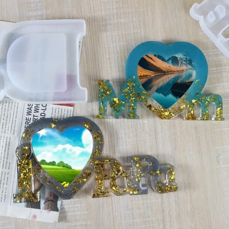 A52E Foto Rahmen Epoxy Harz Form Liebe Familie Foto Rahmen Silikon Form Desktop Ornamente Display-ständer DIY Handwerk – Detail 7