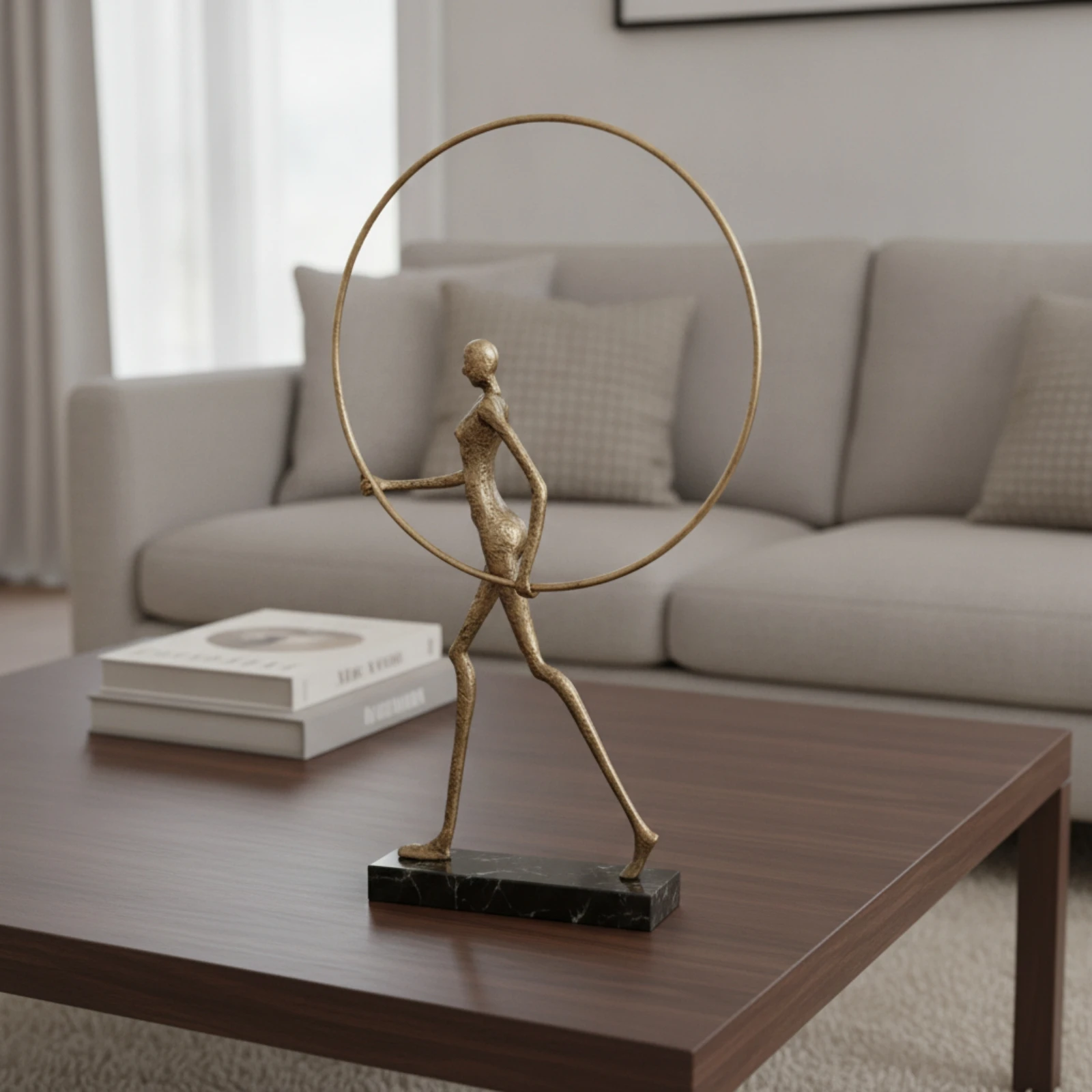 Metal Figurine with Marble Base Modern Decorative Object Accent Piece Slender Ornament Tall for Home Decorators, Living Room