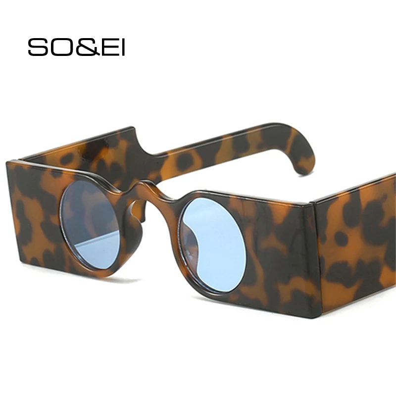 SO&EI Retro unikalne kwadratowe damskie okulary przeciwsłoneczne moda małe okrągłe soczewki odcienie UV400 damskie szerokie nogi okulary przeciwsłoneczne w panterkę