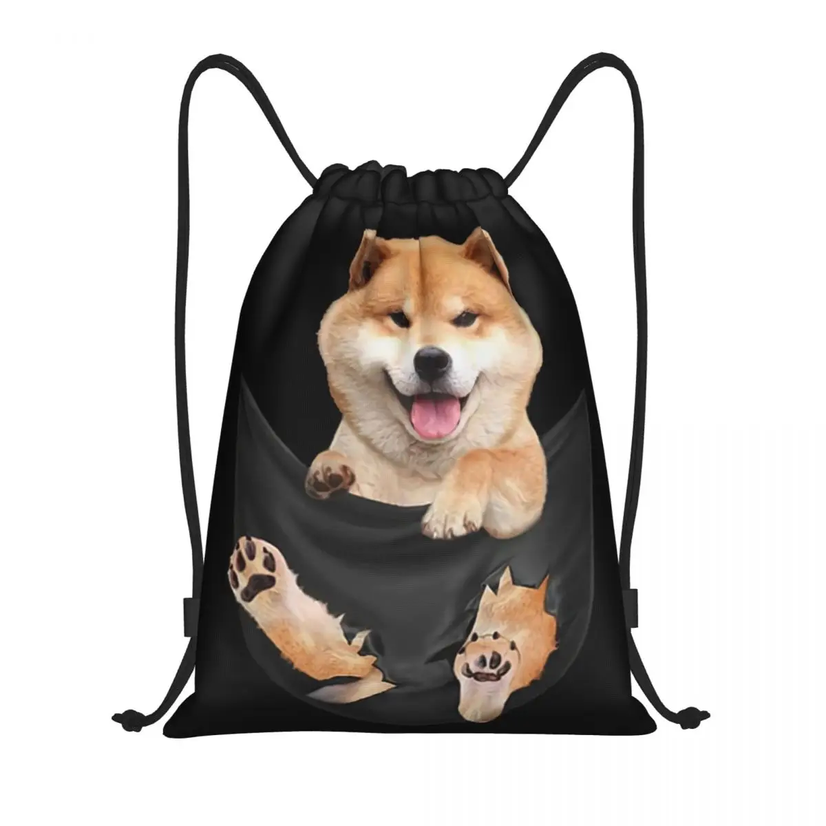 Shiba Inu Puppy Inside Fake Pocket Drawstring Backpack Bags Men Women Lightweight Japan Dog Gym Sports Sackpack Sacks Traveling