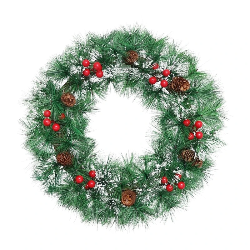 Weihnachtskranz für den Innenbereich mit rotem Rand und künstlichem Kiefernholz für den Tür- und Wandeingangsbereich 3XUF – Detail 1