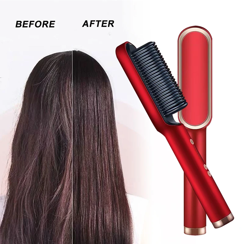 Household Electric Hair Straightener Brush Iron PTC Ceramic Plate LED Temperature Display Portable Hair Styling Tool