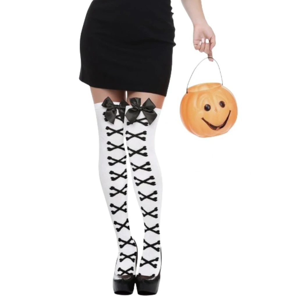 

Halloween Stocking White Socks Black Cross Design with Black Bowknot Fashion Hosiery Velvet Warm Sexy Stockings