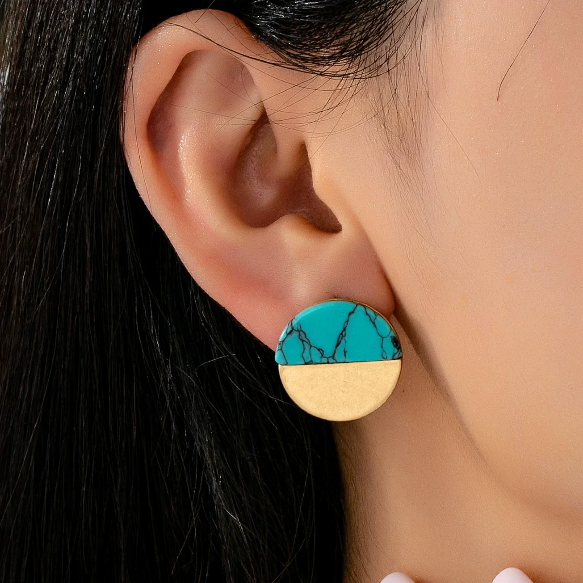 Retro round triangular square half turquoise earrings