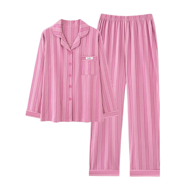 الأزواج منامة مجموعة القطن ملابس علوية بأكمام طويلة للربيع مخطط النساء منامة دعوى الخريف نوم طوق بيجامة الذكور ملابس خاصة قطعتين