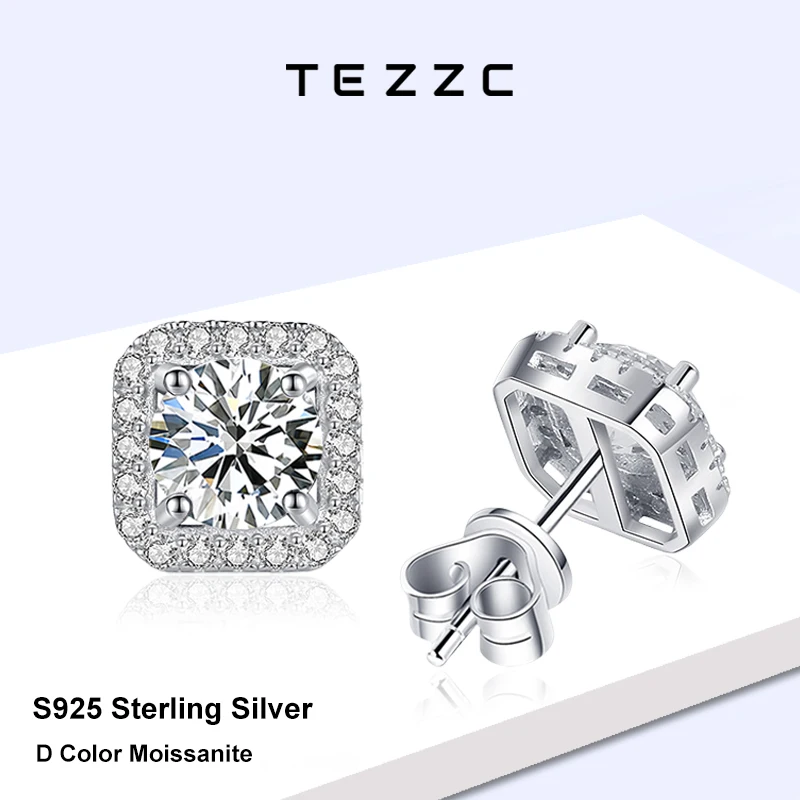 

Tezzc 0.5ct 1ct D Color Moissanite Stud Earrings For Women 925 Sterling Silver Sparkling Earring Wedding Birthday Jewelry Gift