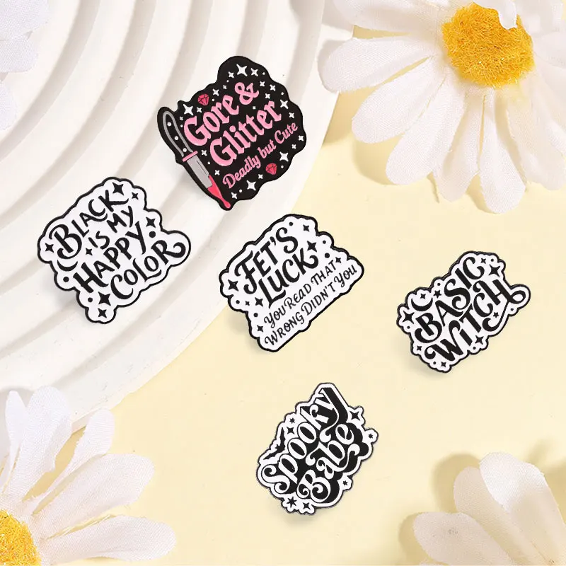 Funny Slogan Gothic Badge Cartoon Text Enamel Pins Fashion Lapel Metal Brooches Backpack Clothes Jewelry Gift for Friends