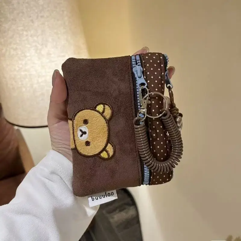Neue Kawaii-Geldbörse, originelles Cartoon-Bären-Design, doppellagige Kosmetiktasche, niedliche Cartoon-Lippenstift- und Kopfhörertasche, tragbare Aufbewahrungstasche, Geschenk – Detail 4