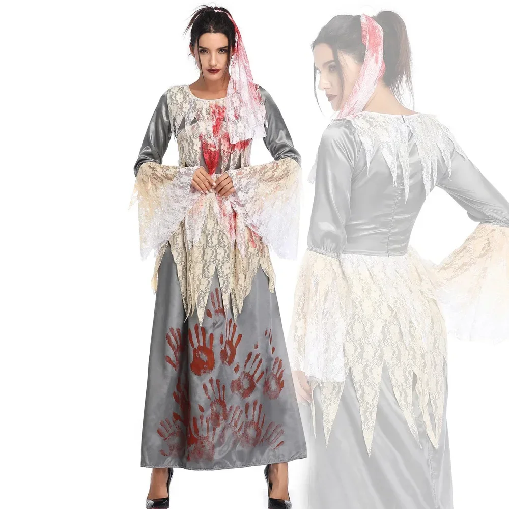 M-xl traje de halloween vampiro sangrento fantasma noiva traje festa de máscaras assustador fantasma noiva