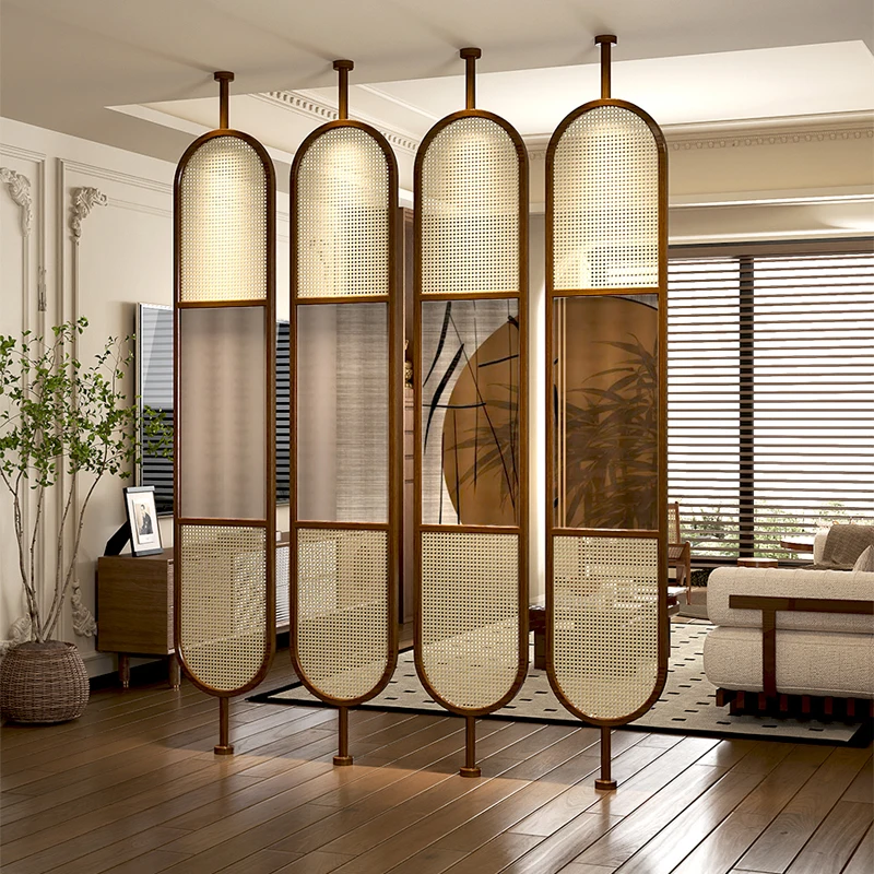

Living room partition screen front door Chinese solid wood porch rotating rattan top and bottom bathroom bedside