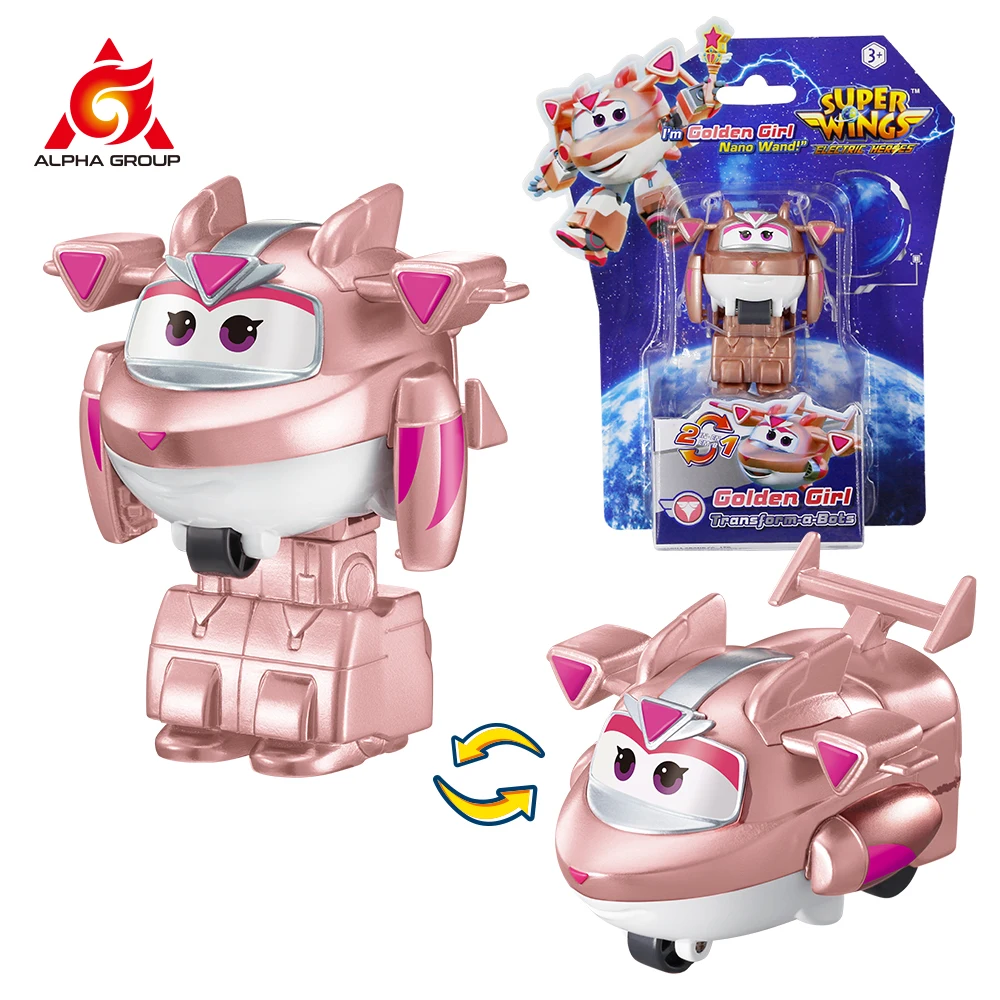 Super Wings Mini Golden Girl Transform Robot to Plane in 3 Steps 2 Inches Deformation Action Figures 2Modes Transforming Kid Toy