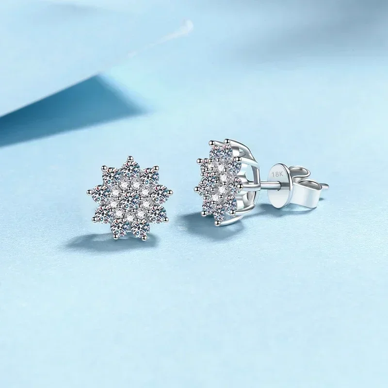 Bustling Flower Shaped Stud Earrings for Women, Designer 18K White Gold Commuting Earring 0.708CT Moissanite Diamond Jewelry