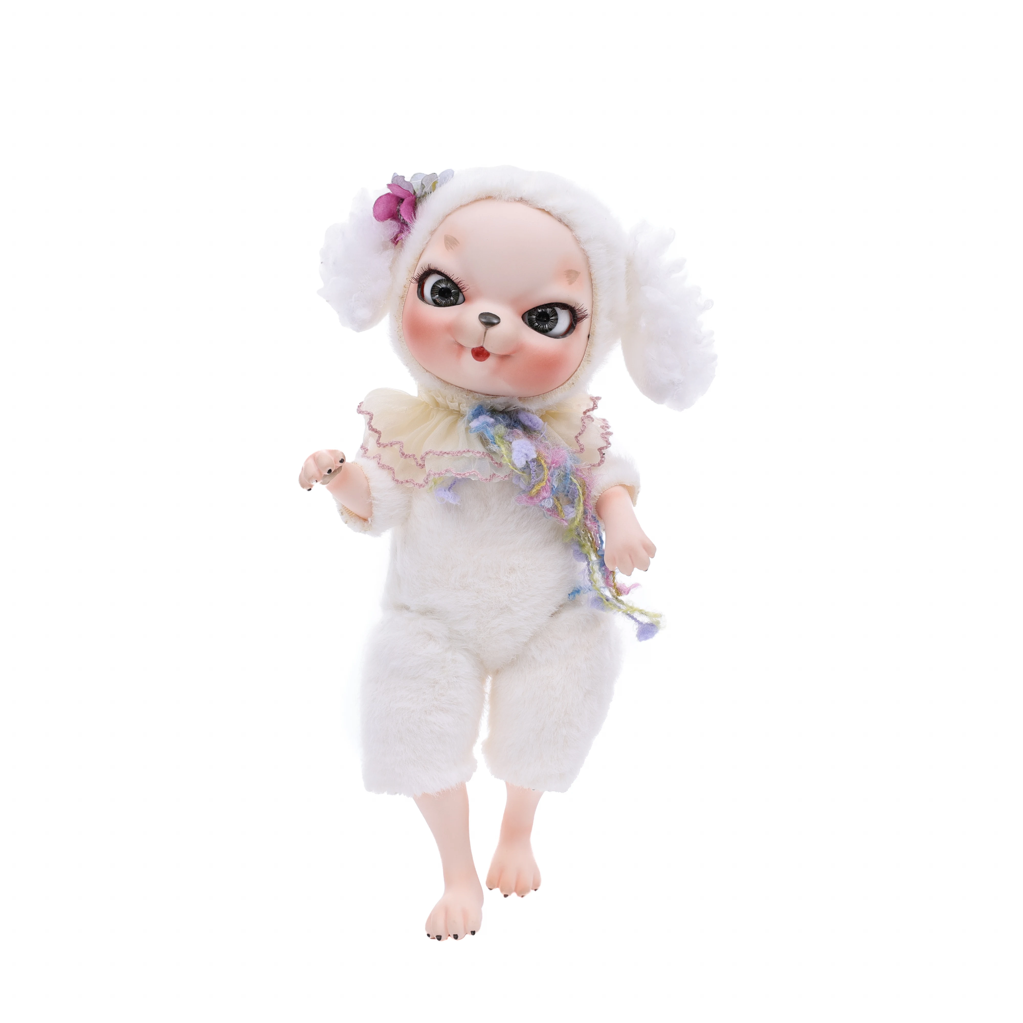 

Cloveray 10 inch Original Full Body Porcelain Doll New Ceramic Puppy Doll Big Ear Hat White Plush Set Collectible Artwork Gift